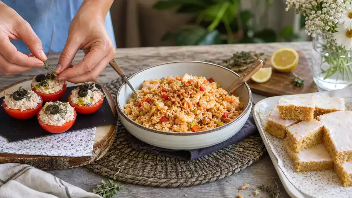 Päivän menu 28. lokakuuta: täytetyt tomaatit, mausteinen nasi goreng ja sitruunainen kaurabrownie