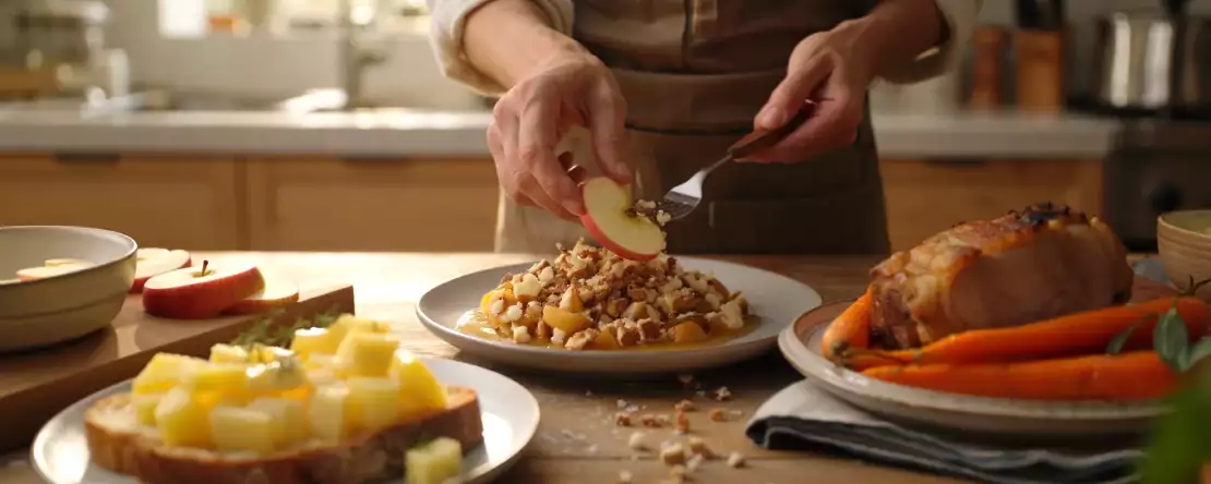 Päivän menu, 2. heinäkuuta: lämmin raclette-perunavoileipä, Orloffin porsaanpaisti ja omena-päärynä-muru