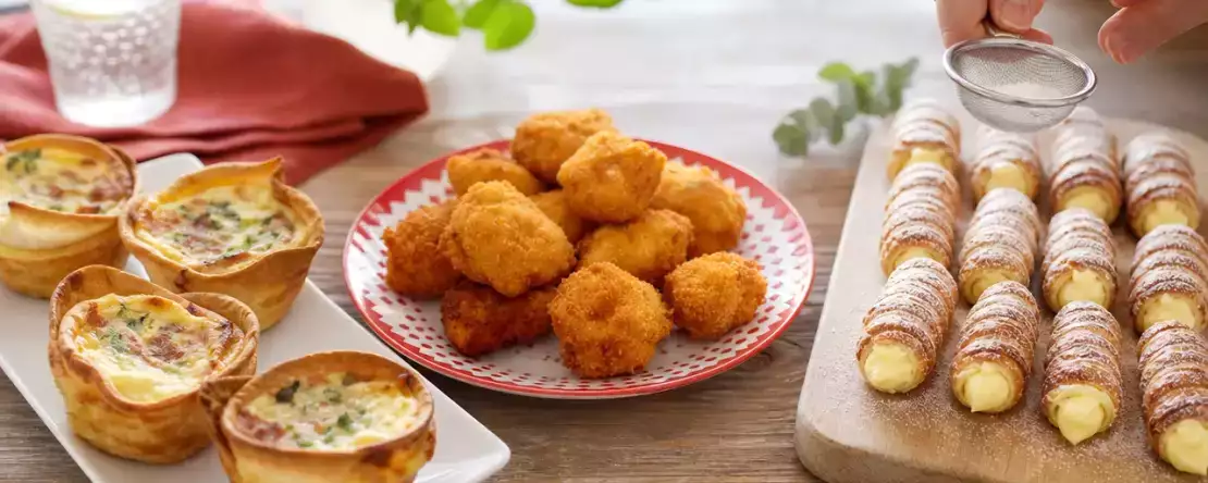 Päivän menu 30. lokakuuta: rapeat tortilla-minipiiraat, juustoiset makaronikroketit ja vaniljacannolit