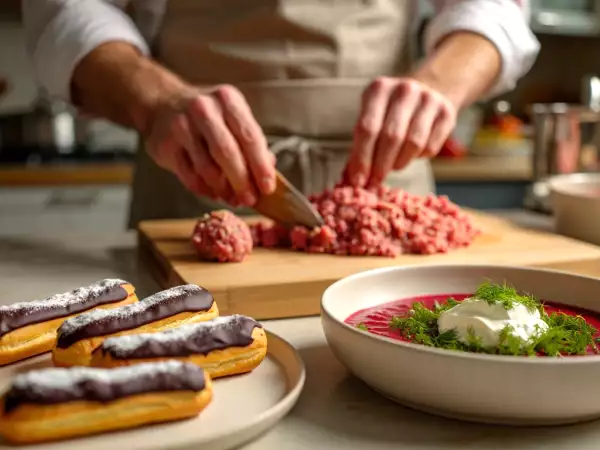 Päivän menu, 28. huhtikuuta: värikäs punajuurikeitto, turkkilaiset köfte ja suklaa éclairs