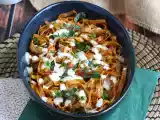 Resepti Tagliatelle al forno, hävikin vastainen resepti ylijäämäpastan käyttämiseen.