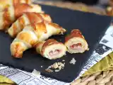 Resepti Leivonnaiscroissantit béchamel-kastikkeella, kinkulla ja juustolla