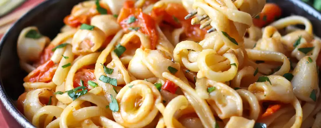 Pasta pakastetun kalmarin ja kirsikkatomaattien kanssa: yksinkertainen ja maukas resepti