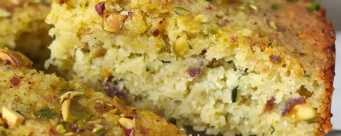 Erittäin kostea pistaasipähkinä-, limetti- ja kesäkurpitsakakku