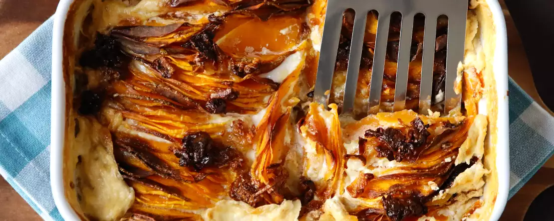 Butternut-kurpitsagratiini ilmakeittimessä, dauphinois-tyyliin