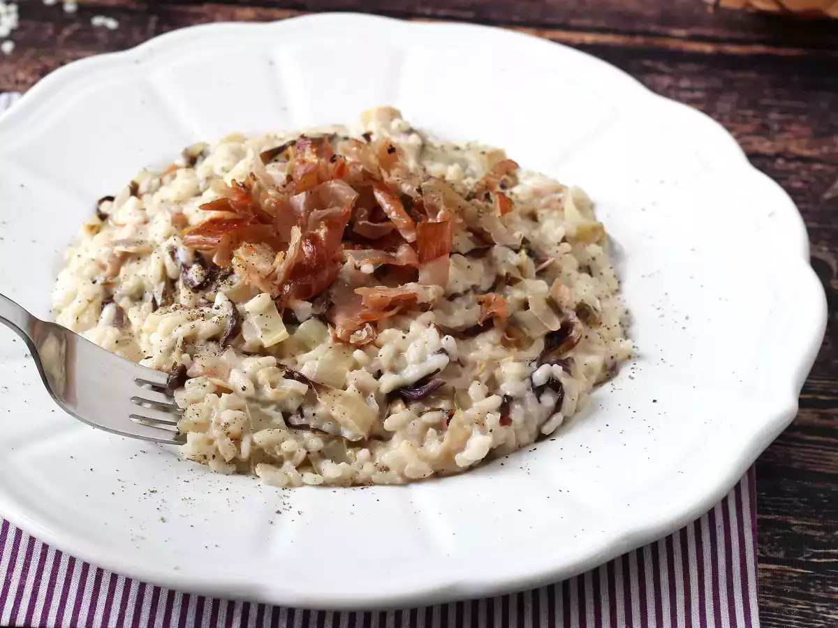 Resepti Kermainen ja maukas retiisi, pekoni ja philadelphia risotto