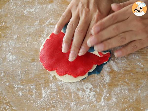 Kolmiväriset pikkuleipäkeksit Ranskan lipun väreissä - Valmistelu askel 4