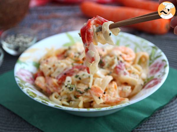 Thai Pasta (kookoskerma-nuudelit katkarapujen ja vihannesten kera) - Valmistelu askel 4