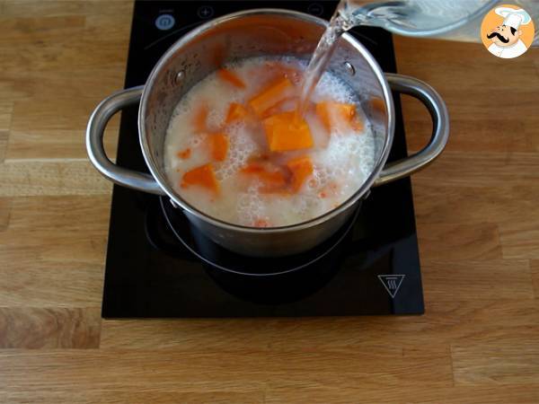 Butternut- ja korallilinssikeitto - Valmistelu askel 1
