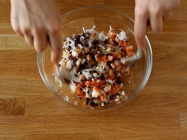 Katkarapujen ja sienien nemit - Valmistelu askel 3