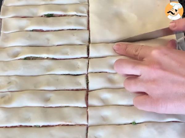 Maxi-leivonnaiskääryleitä (tomaattia, kinkkua, mozzarellaa, persiljaa) - Valmistelu askel 4