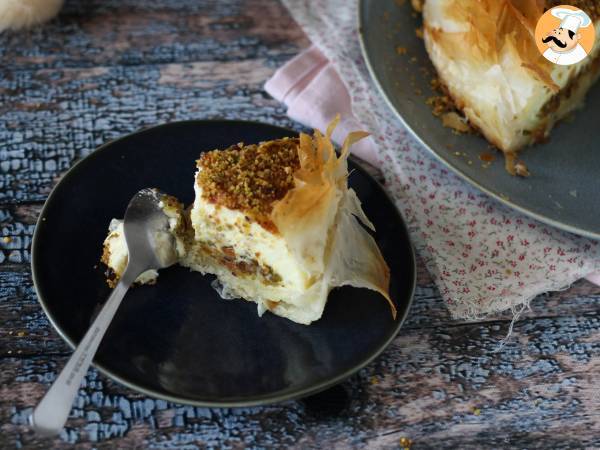 Baklava-tyylinen juustokakku pistaasipähkinöiden kanssa, rapea ja sulava - Valmistelu askel 11