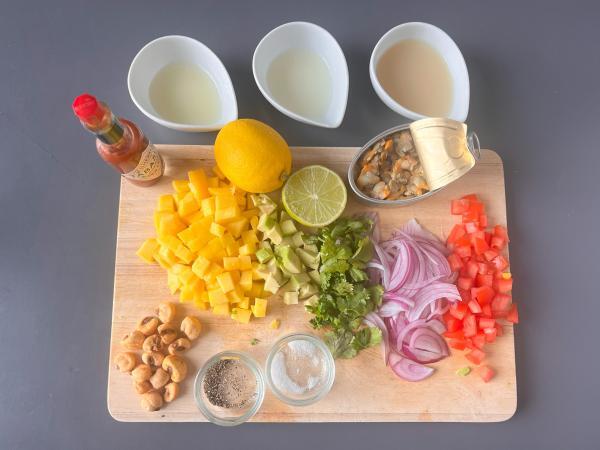 Ceviche purkitettujen sydänsimpukoiden kanssa - Valmistelu askel 1