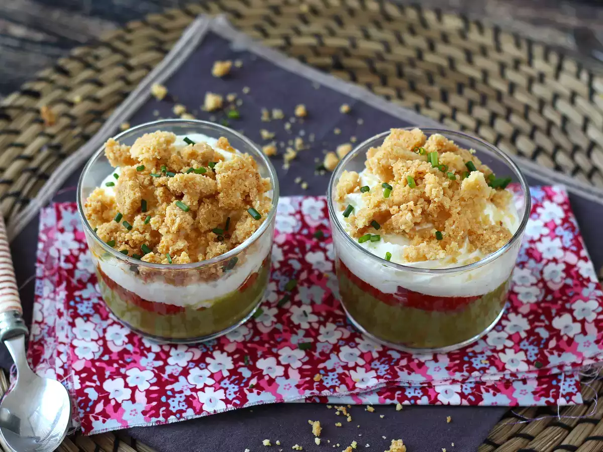 Kasvissyöjän verrines: hernekeittoa, parmesaanimurskaa ja mascarponekermaa. - kuva 9