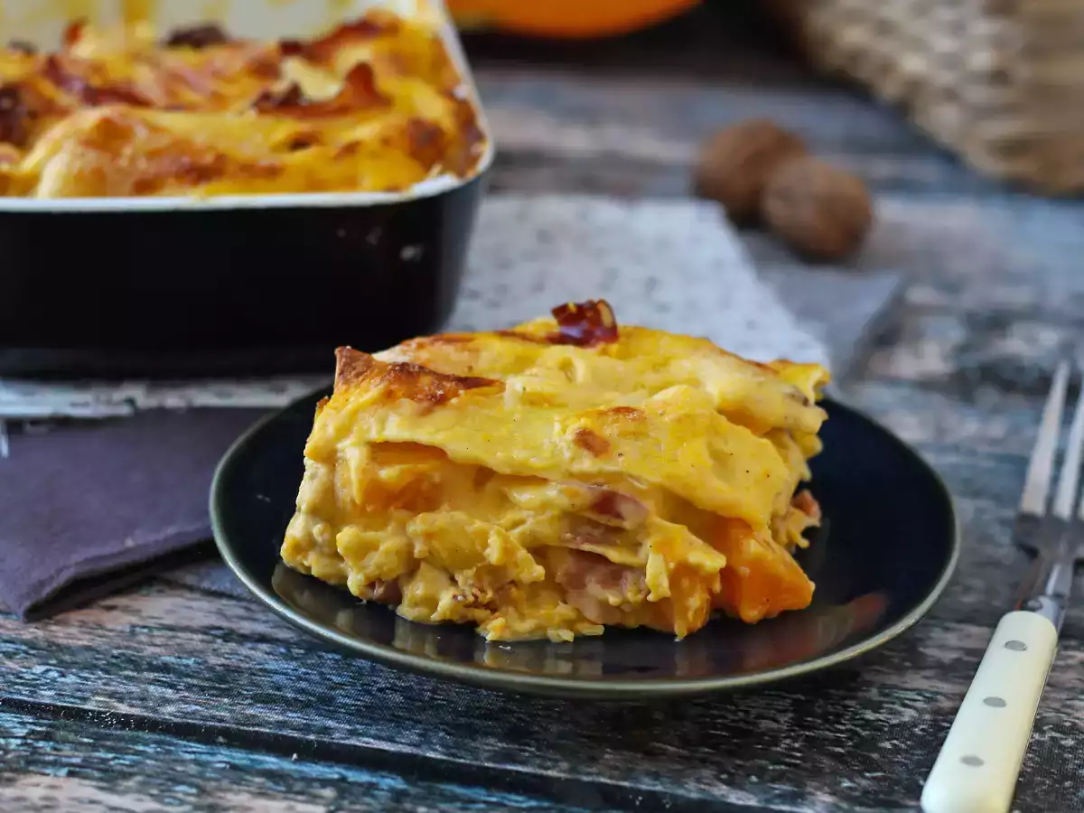 Lasagne, jossa on kurpitsaa, speckiä sekä kermaisia ja rapeita pähkinöitä - kuva 4