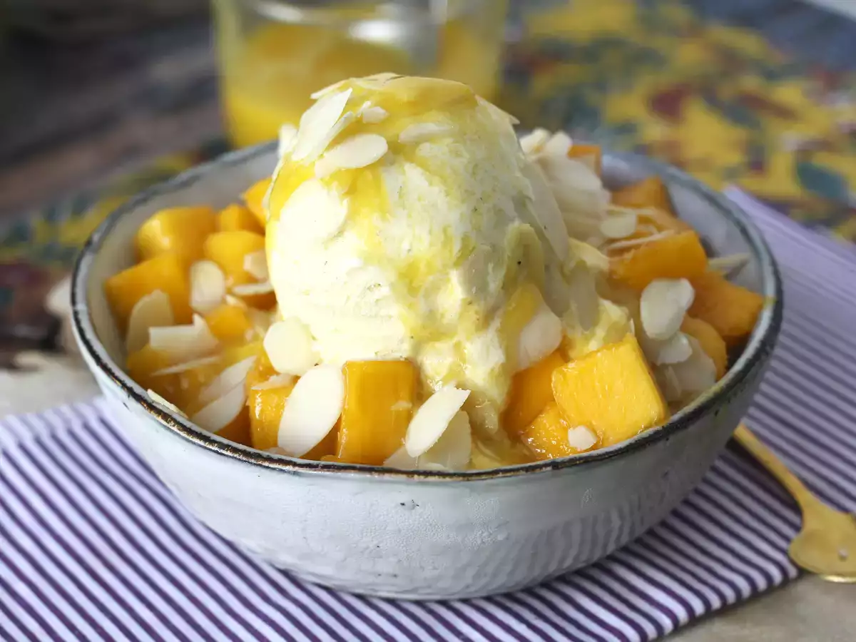 Mango bingsu, herkullinen korealainen jälkiruoka, jossa on mangoa ja joka on maailmanlaajuinen hitti. - kuva 3