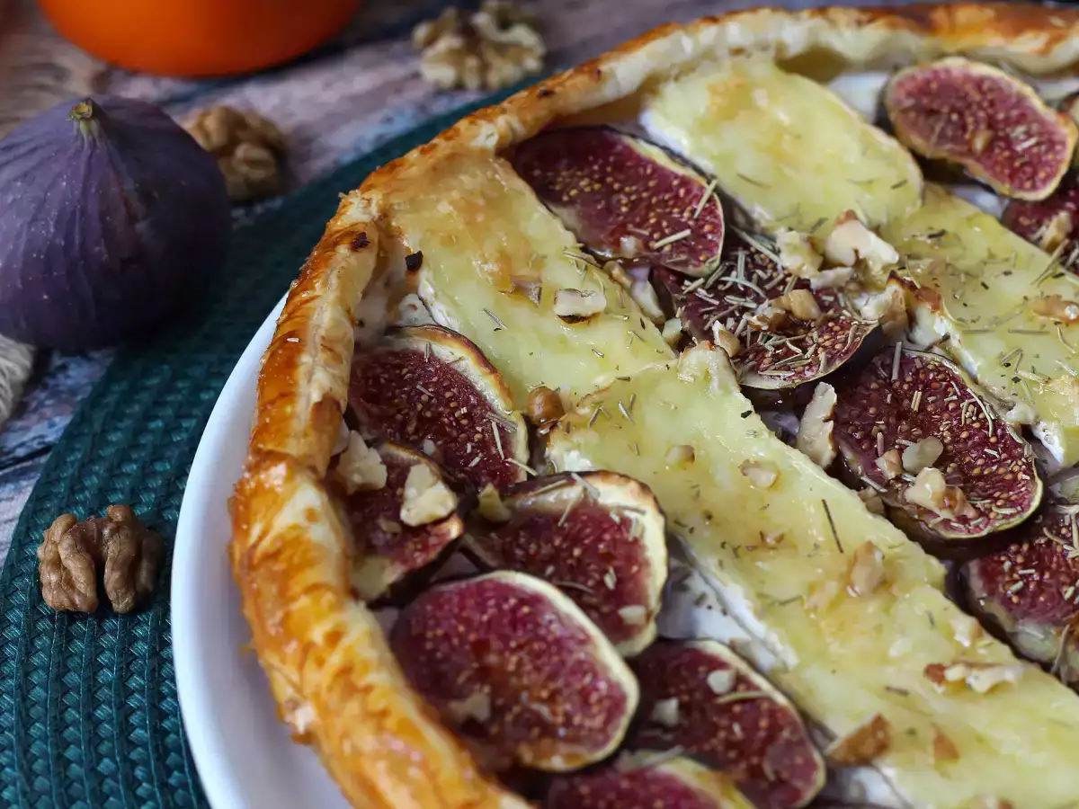 Ohut viikuna-, brie- ja pähkinäpiirakka - kuva 4