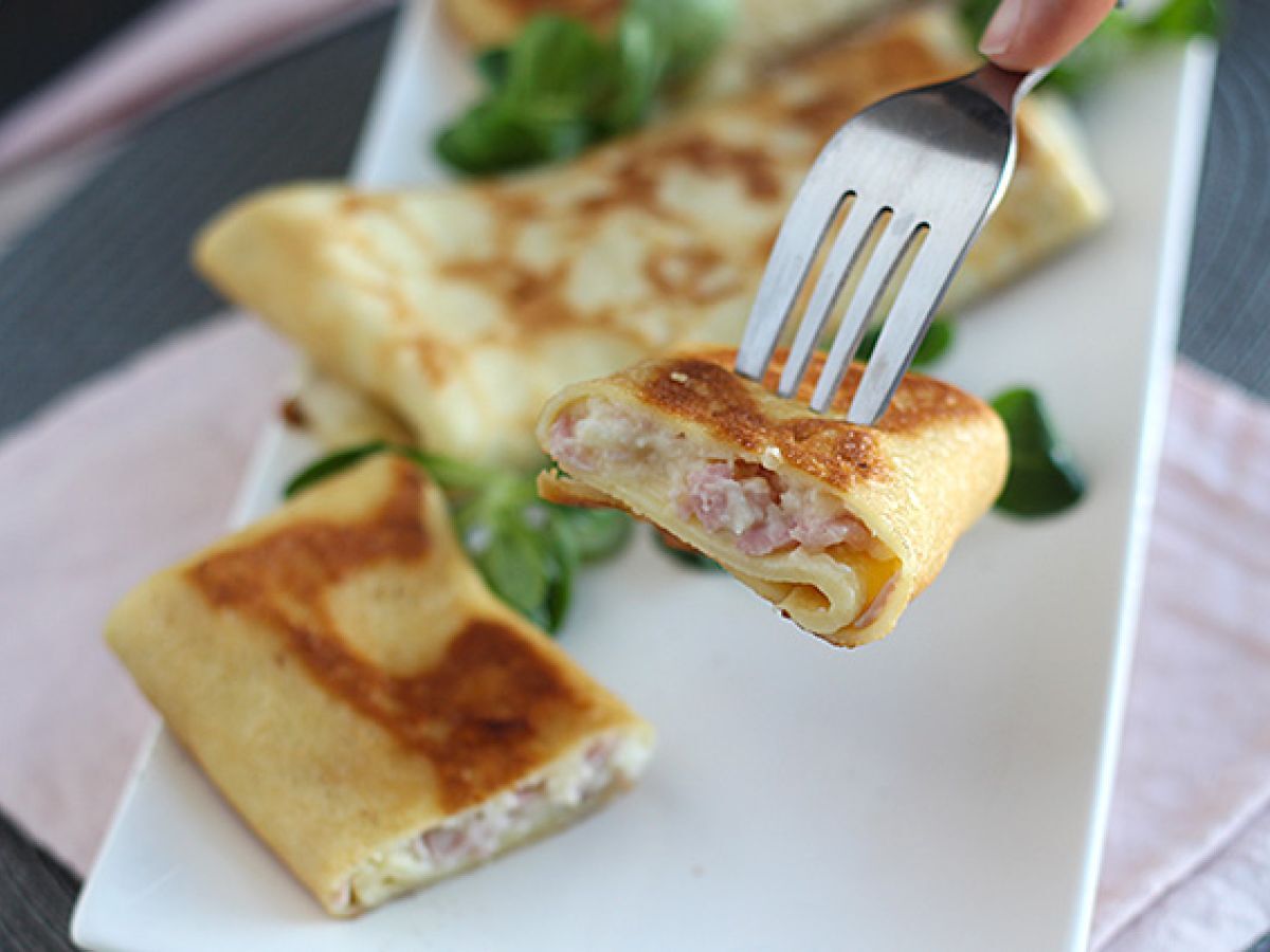 Täytetyt pannukakut béchamel-kastikkeella, juustolla ja kinkulla - kuva 5