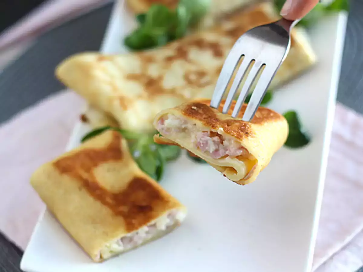 Täytetyt pannukakut béchamel-kastikkeella, juustolla ja kinkulla - kuva 5