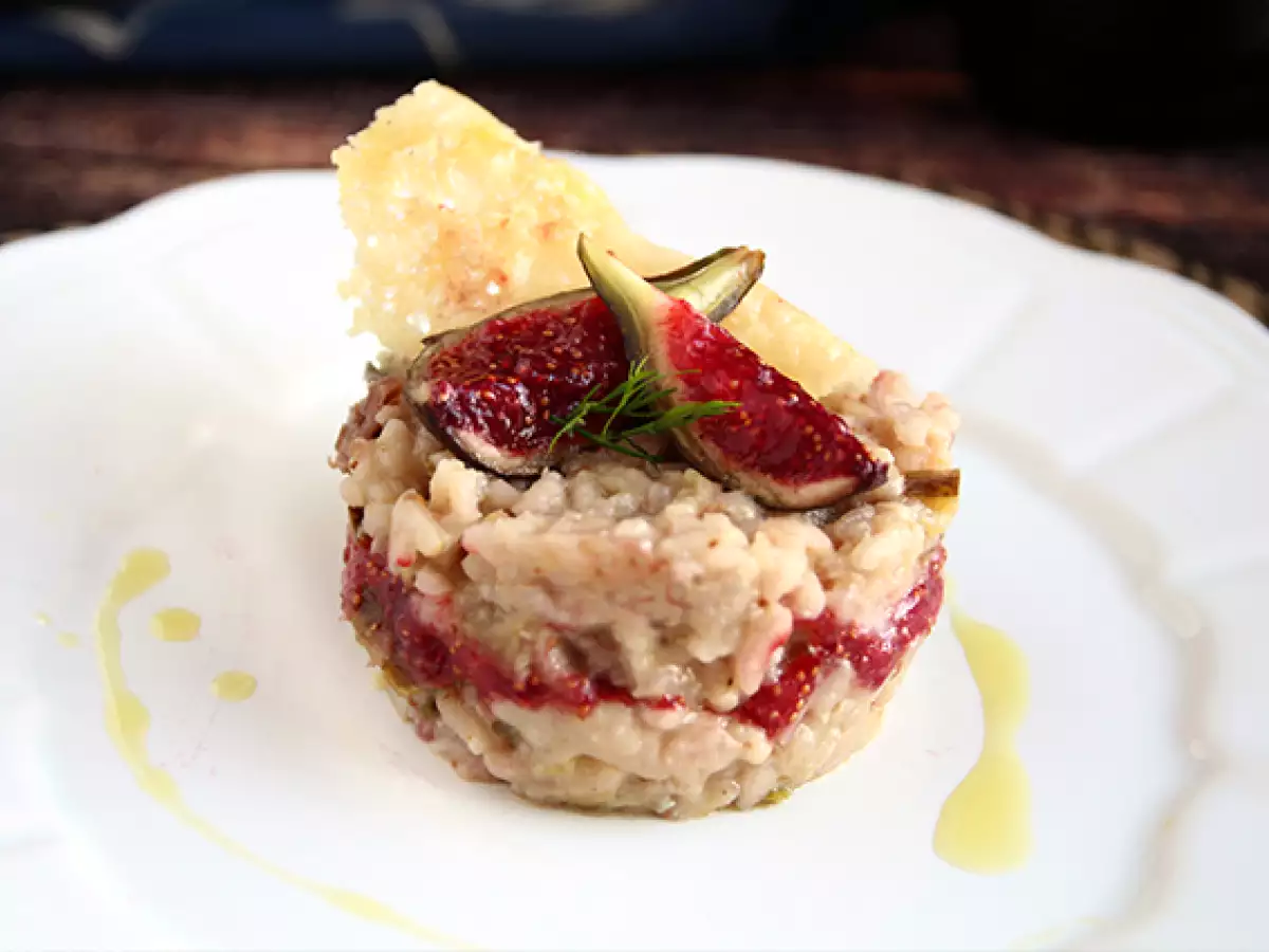 Viikuna-, gorgonzola- ja kinkkurisotto